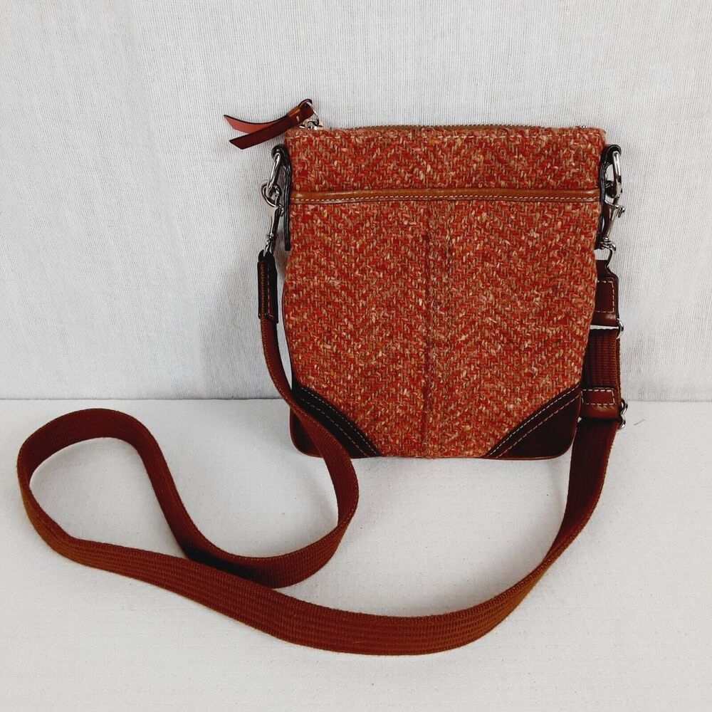 Coach Hampton Tweed & Suede Swingpack Crossbody Bag #40791 in Camel Rose